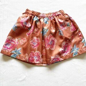 Girls Floral Print Skirt Elastic Waist Gymboree Satin Finish Lined Size 5-6 Brow